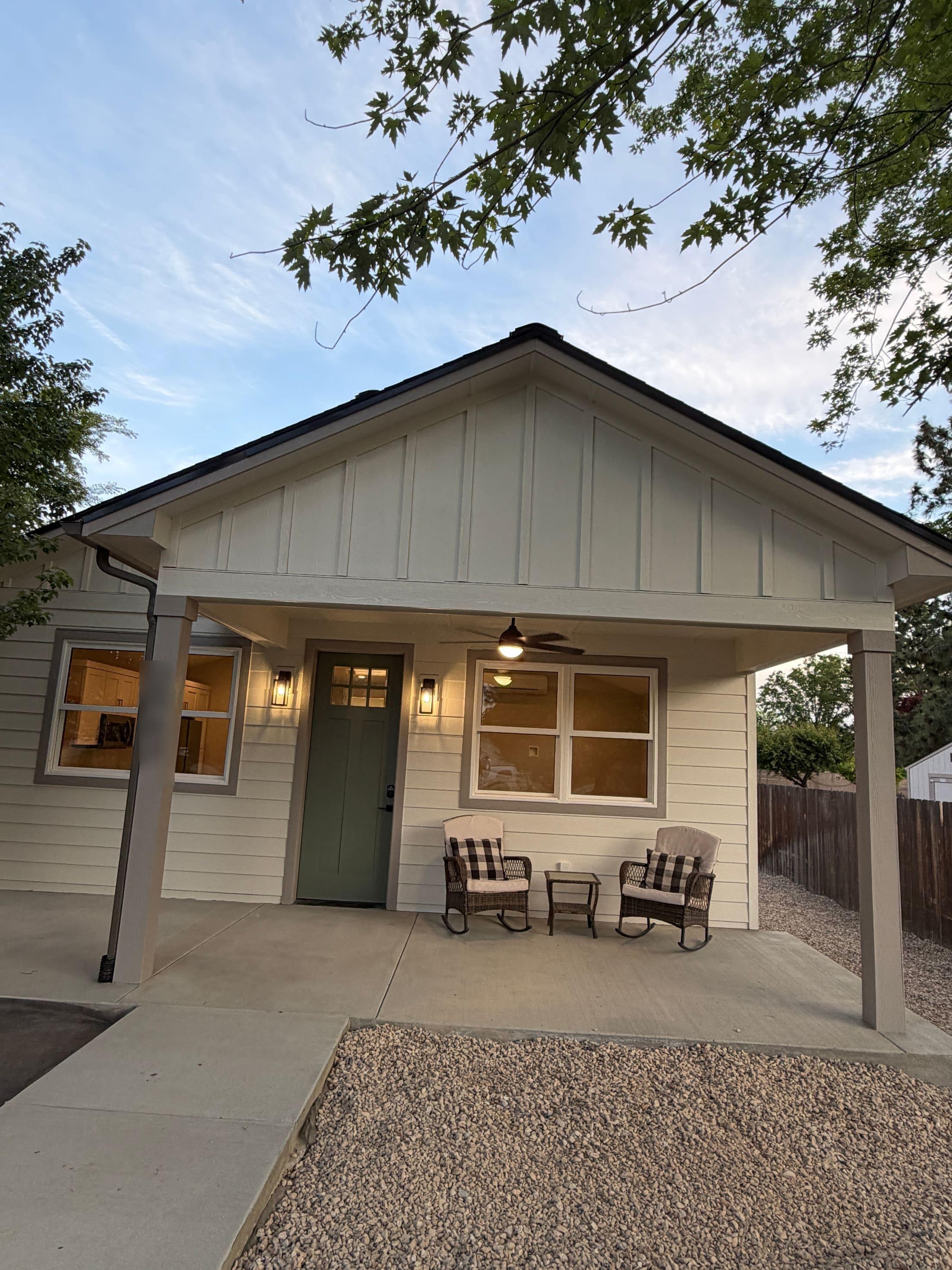 Finished backyard home in Meridian, front exterior
