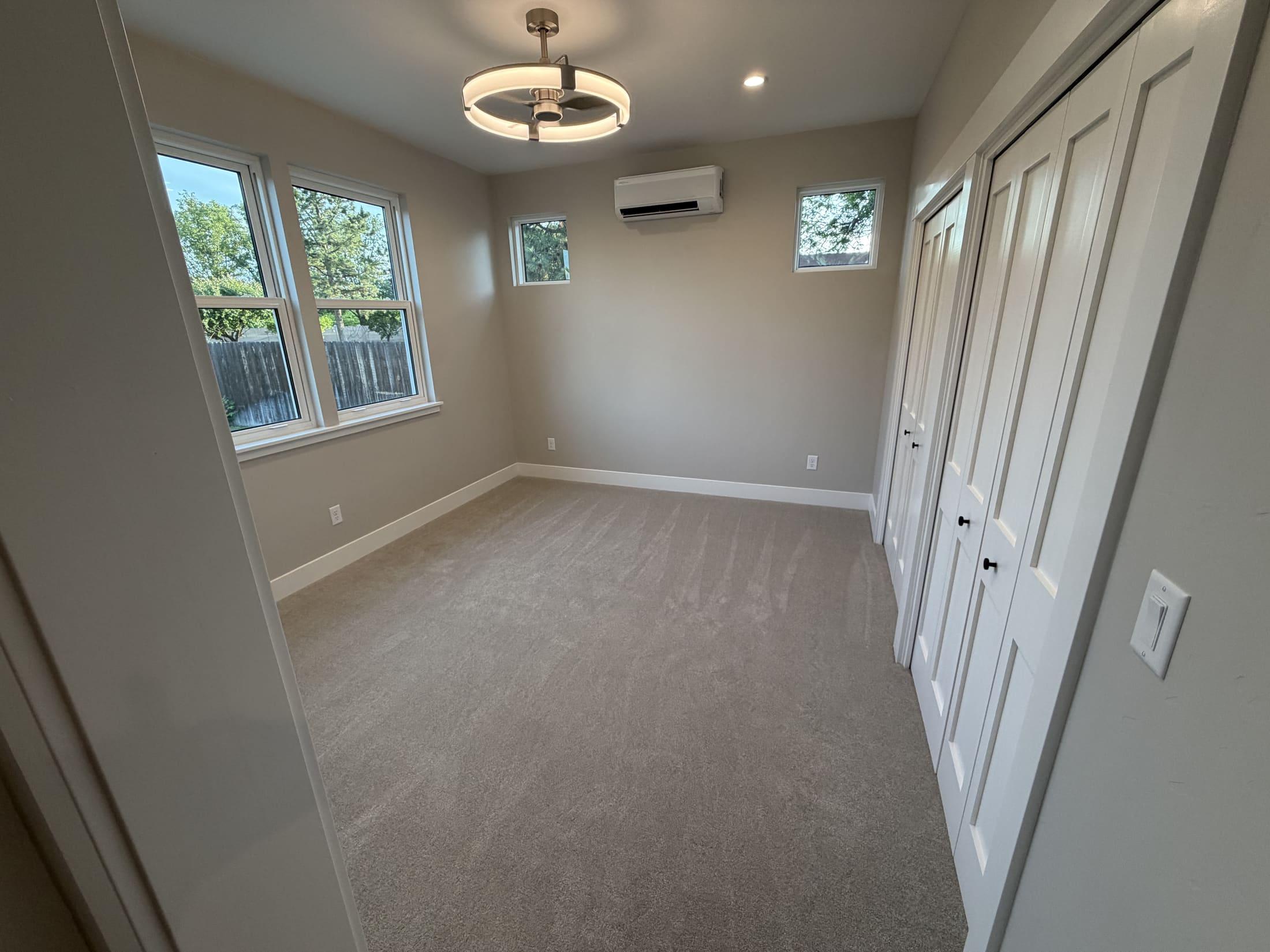Finished bedroom in the Meridian backyard home