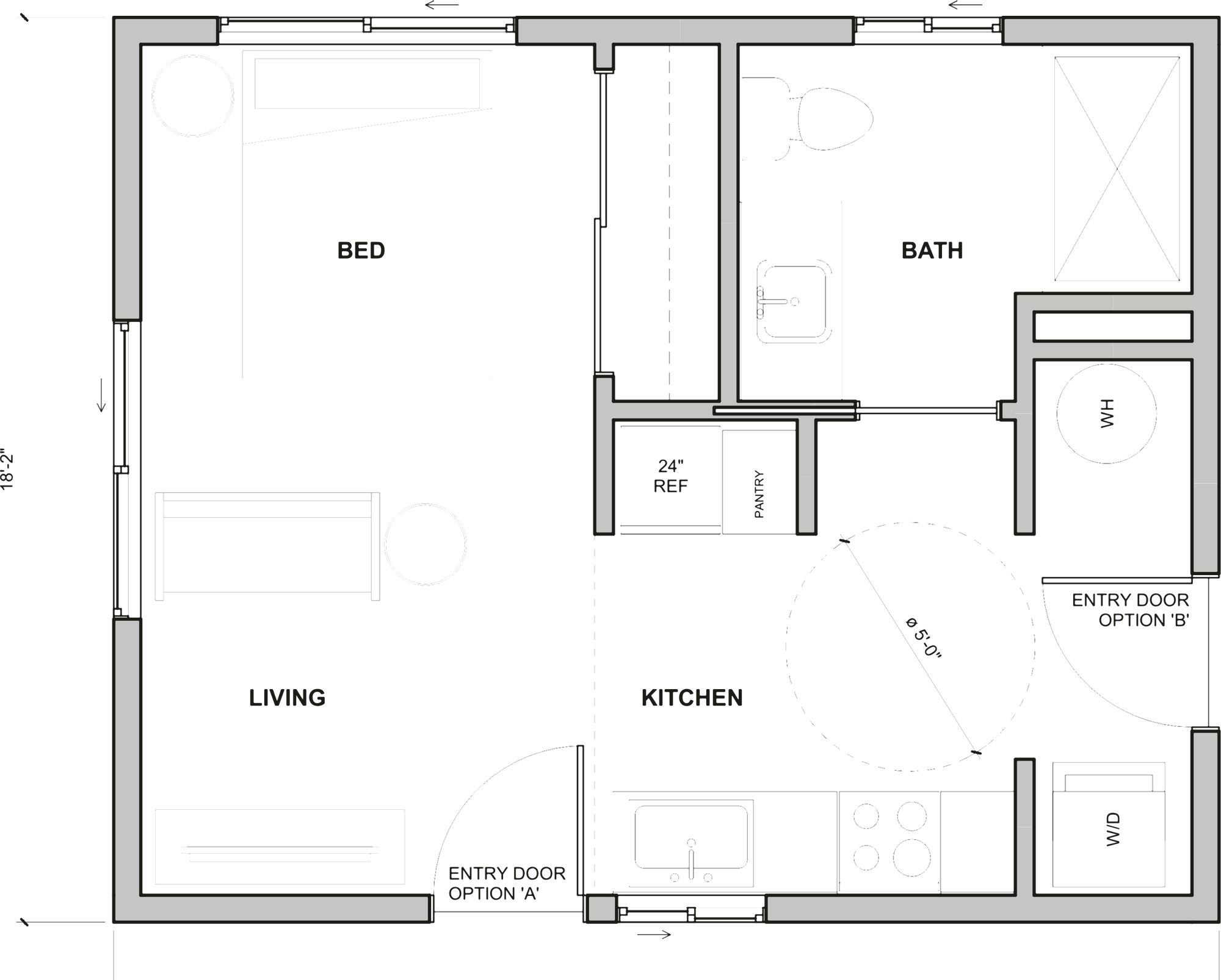 The Waxwing floor plan, 396 square feet